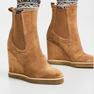 Veronica Beard Tan Suede Wedge Ankle Boots